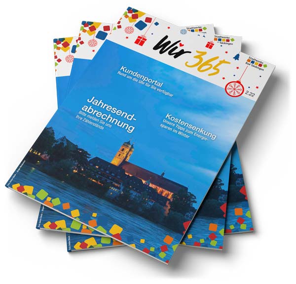 Ein Stapel der 2ten Ausgabe des Kundenmagazins der Stadtwerke Bad Säckingen GmbH.